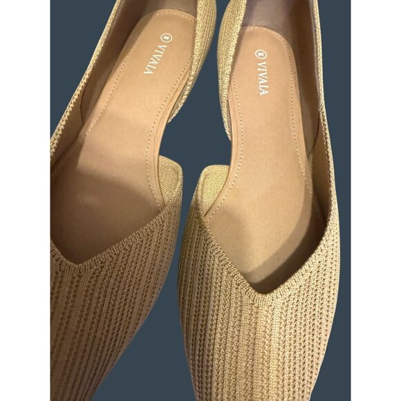 Vivaia Pointed-Toe Beige Knit Ballet Flats Comfortable Slip-On Lightweight Breat - Picture 5 of 10